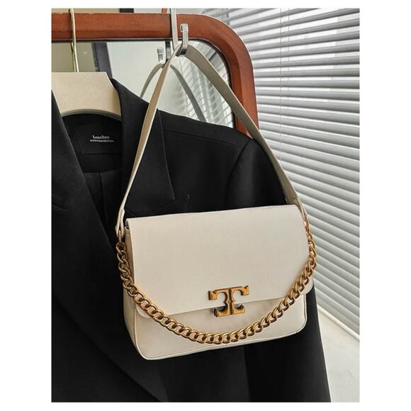NEW Tory Burch Fleming Convertible Bag Cream Quilted Leather  Cream Designer T- Shape Chain Shoulder Bag